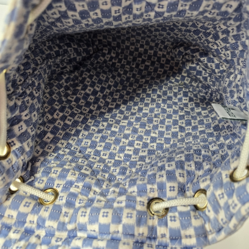 Vera Bradley Blue Toile Floral Plaid 90s Drawstring Daypack Napsack Backpack VTG - Picture 14 of 15